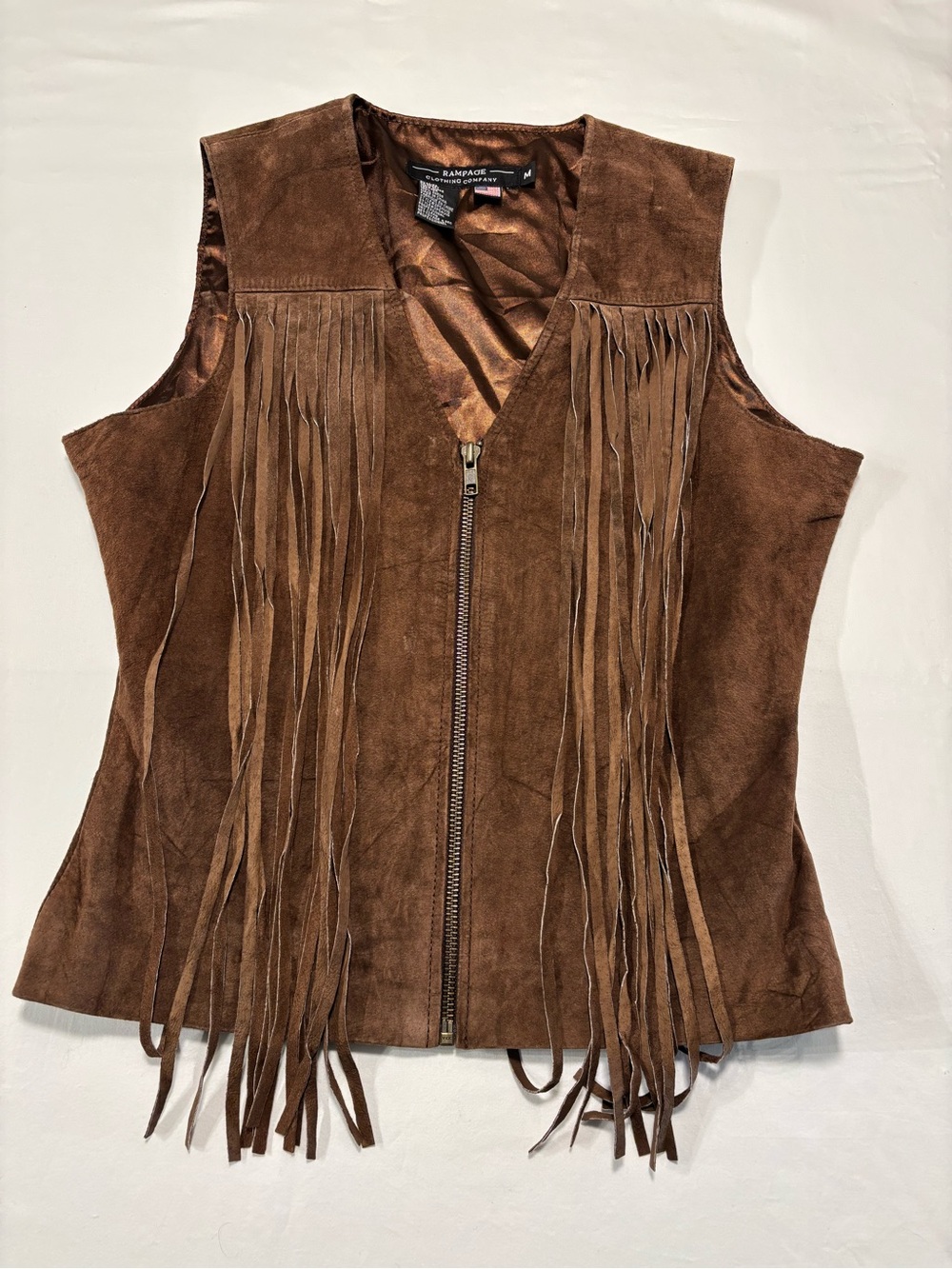 Vintage 90s / Y2K Rampage Suede Fringe Zip-Front Vest